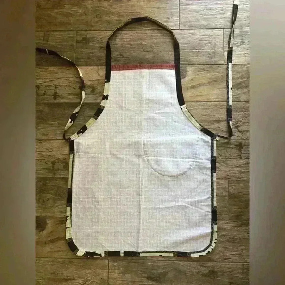HANDMADE VTG UPHOLSTERY CANVAS FABRIC STANDARD SIZE WEAVED BROWN PRINT APRON - Picture 3 of 4